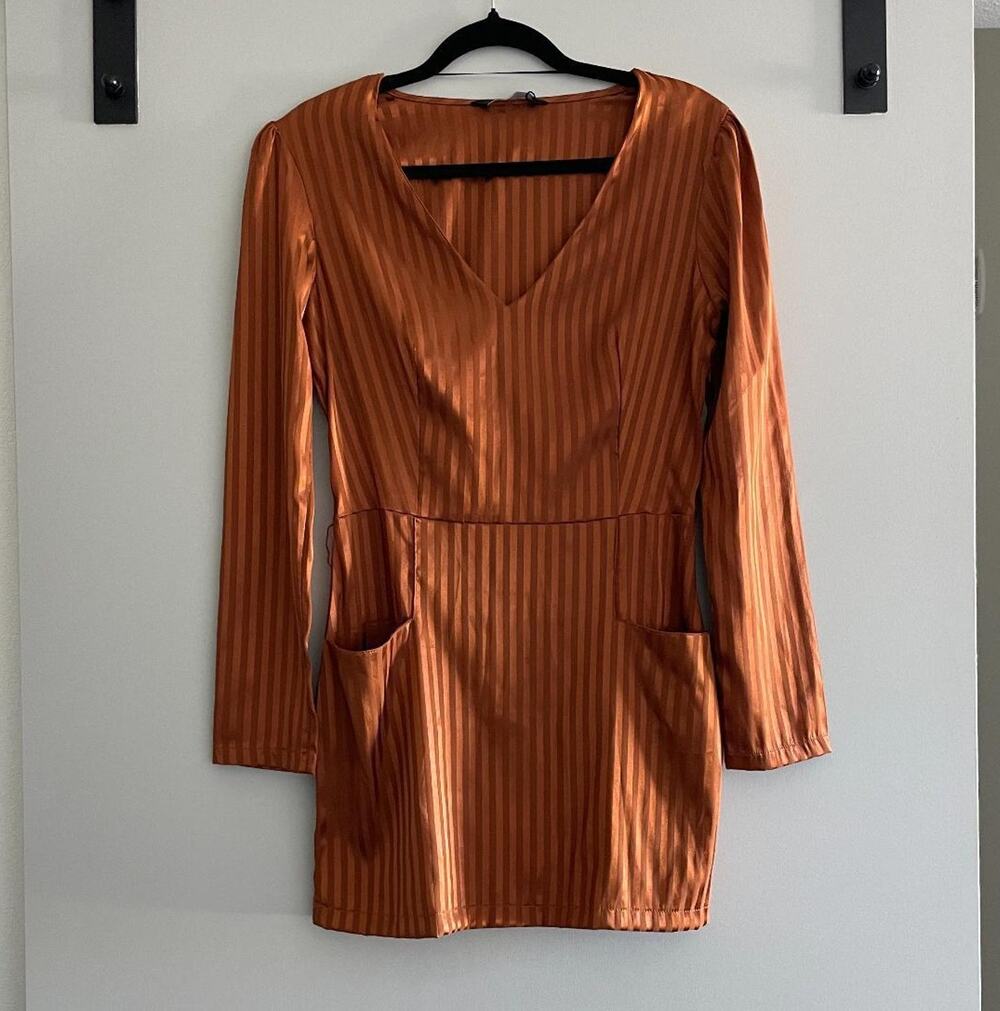 Beautiful Bronze-Orange Long Sleeve Dress